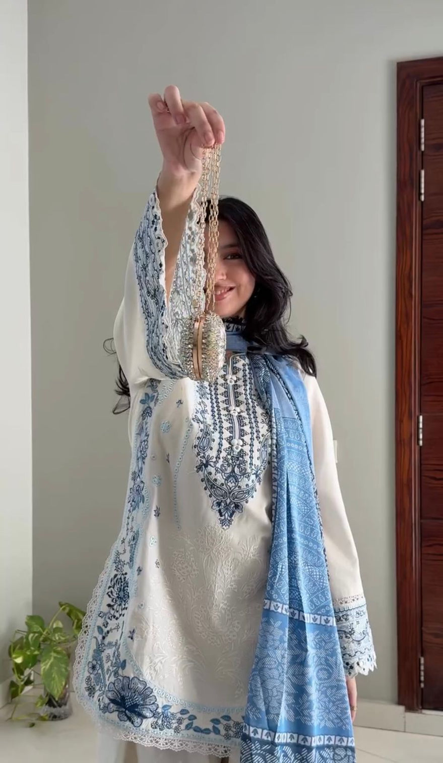 White Embroidered Satin Farshi Palazzo Set