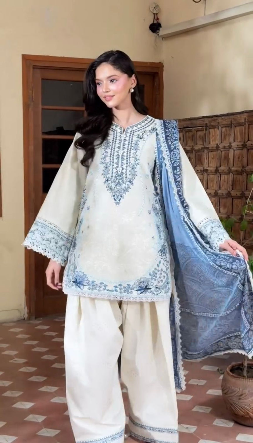 White Embroidered Satin Farshi Palazzo Set