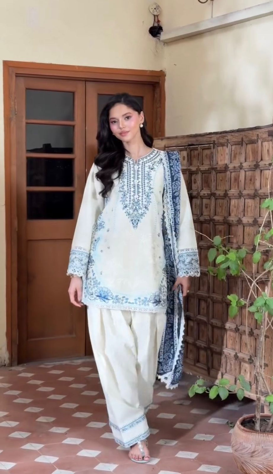 White Embroidered Satin Farshi Palazzo Set