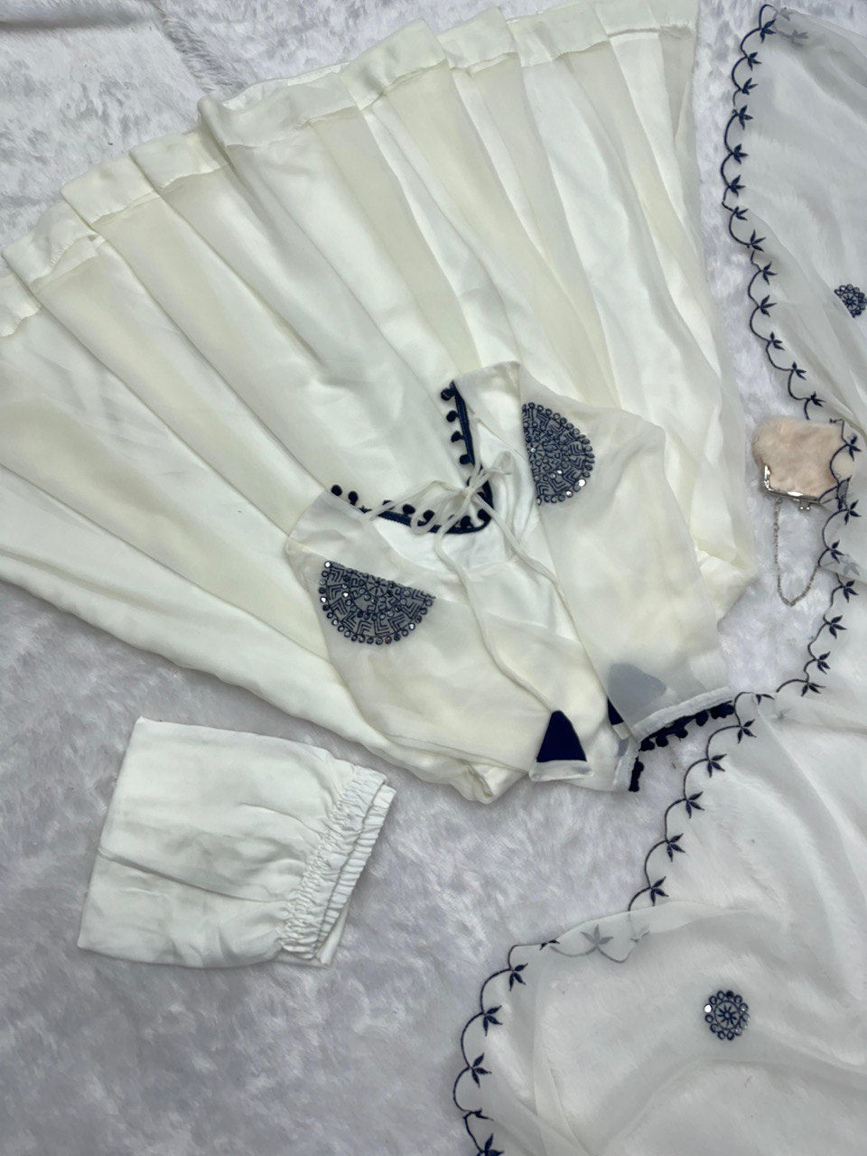 White Exclusive Georgette Anarkali Set with Mirror Work Eid Special