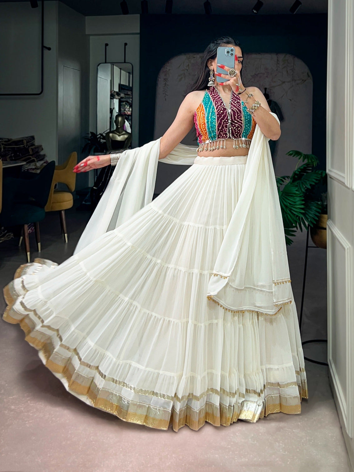 White Flair Lehenga Choli with Blouse