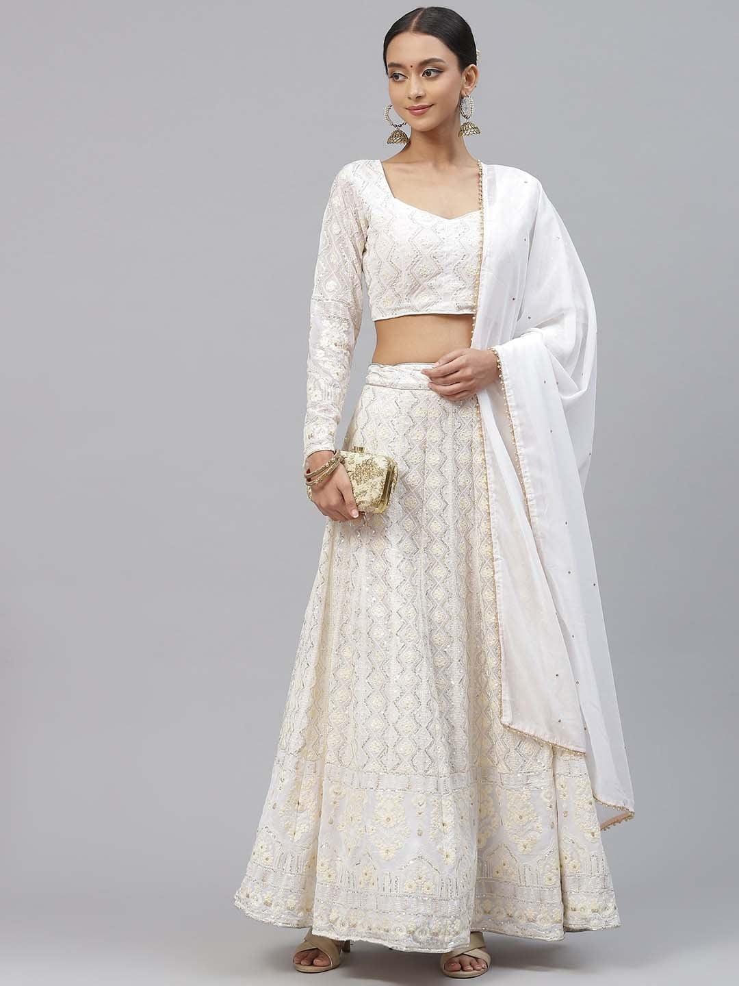 White Georgette Embroidered and Sequinned work Lehenga choli