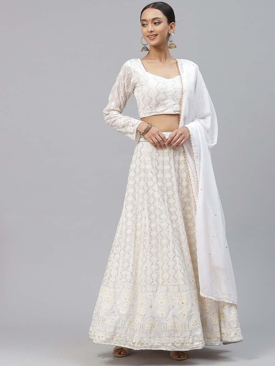 White Georgette Embroidered and Sequinned work Lehenga choli