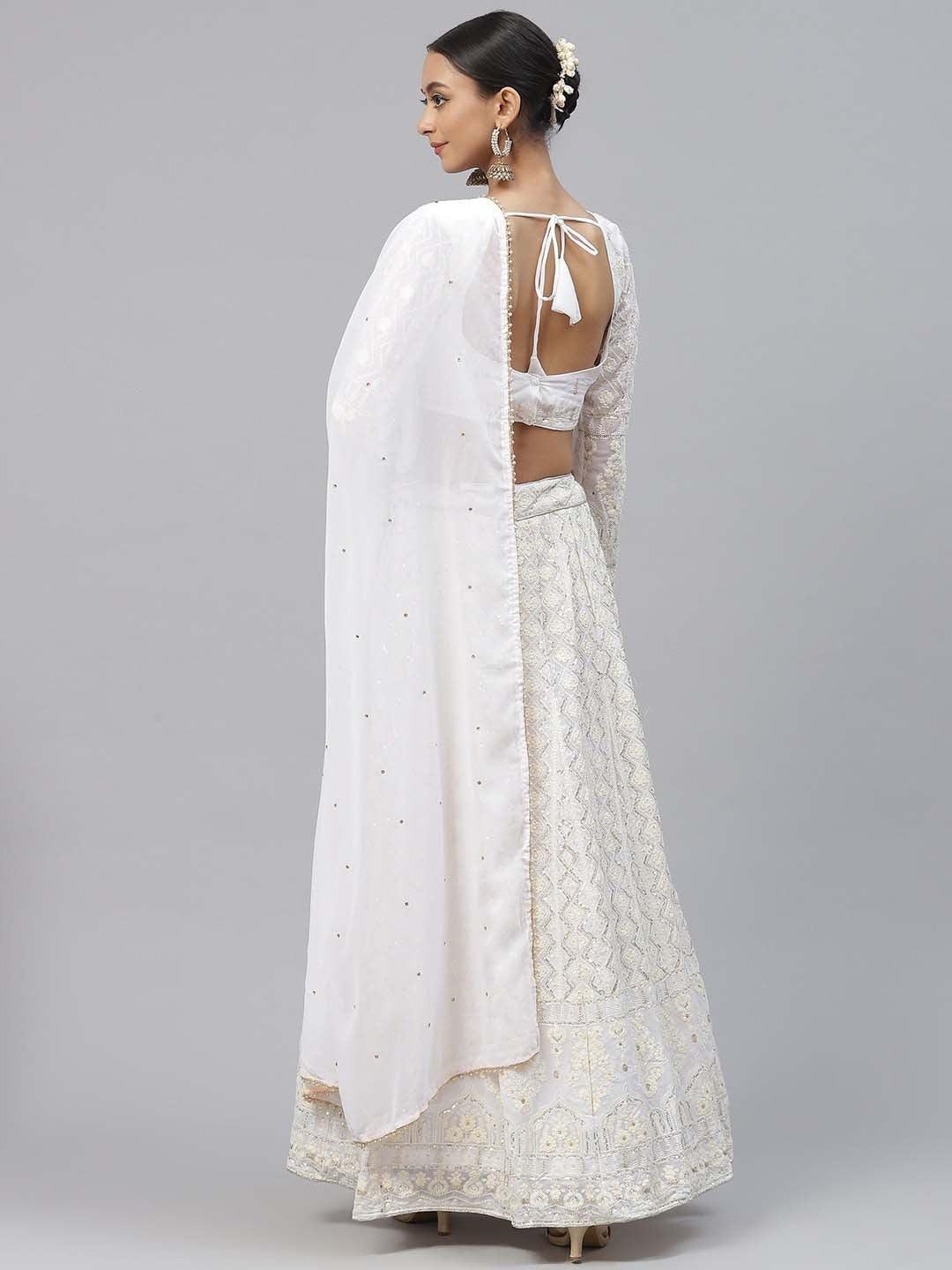 White Georgette Embroidered and Sequinned work Lehenga choli