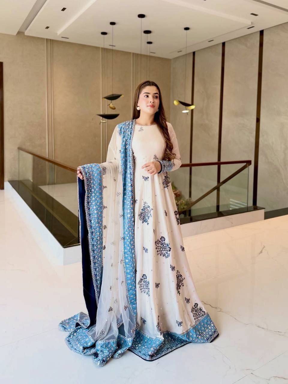 White Georgette Embroidered Gown