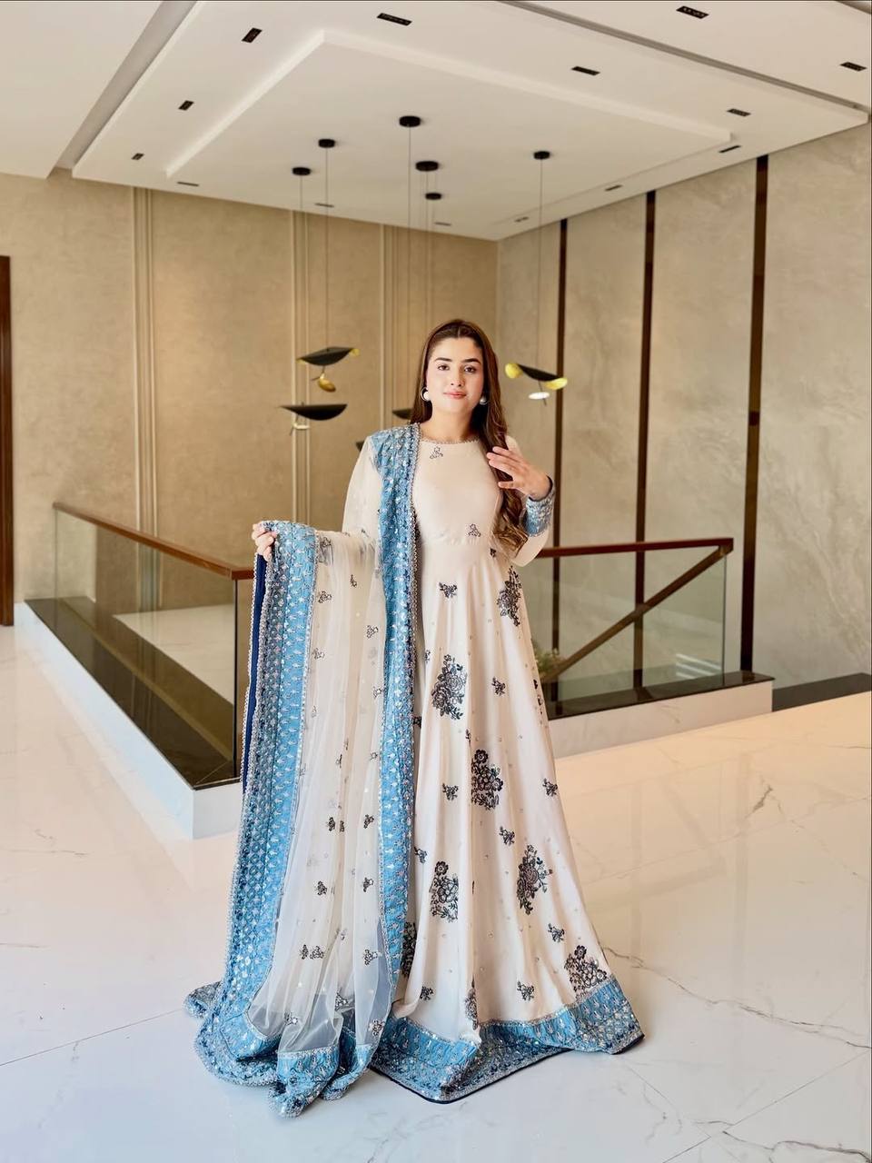 White Georgette Embroidered Gown
