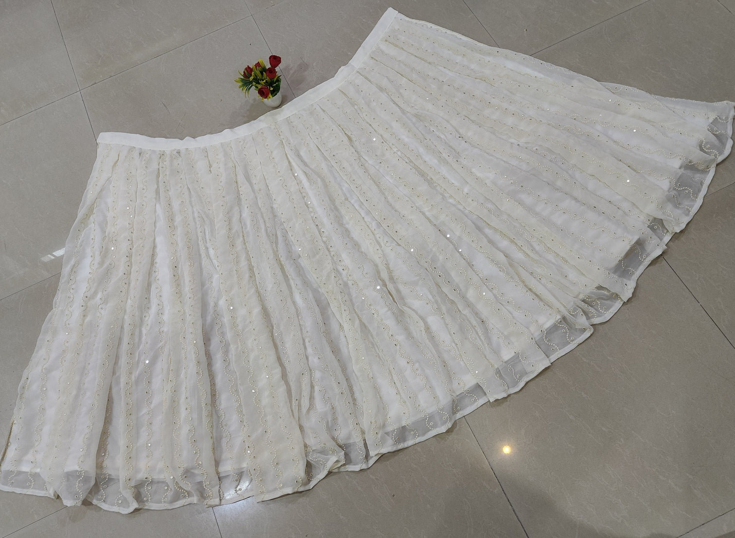 White Georgette Sequin Embroidered Lehenga