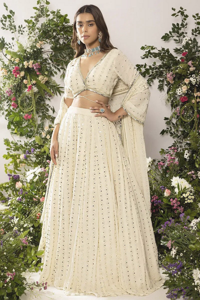 White Georgette Sequin Embroidered Lehenga