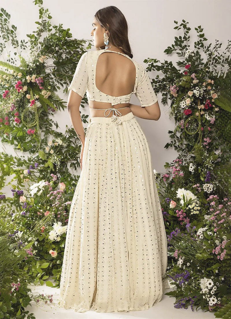 White Georgette Sequin Embroidered Lehenga