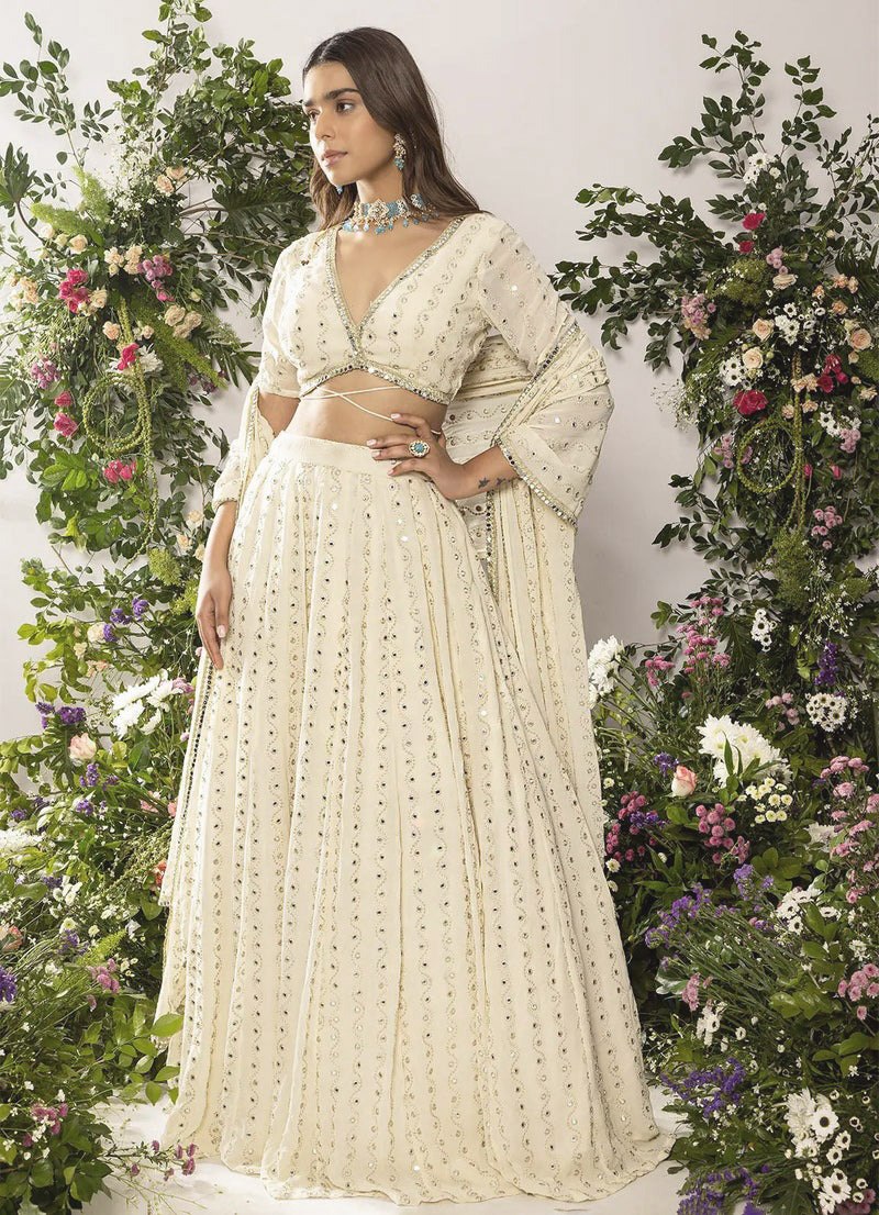 White Georgette Sequin Embroidered Lehenga