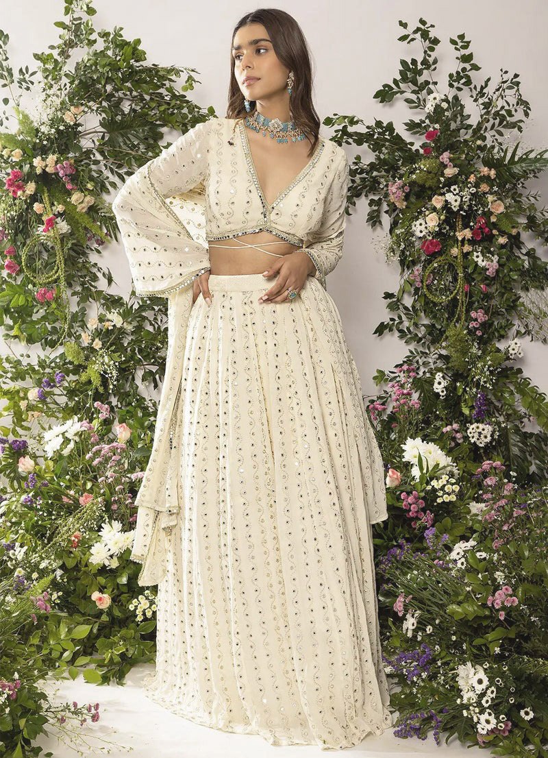 White Georgette Sequin Embroidered Lehenga