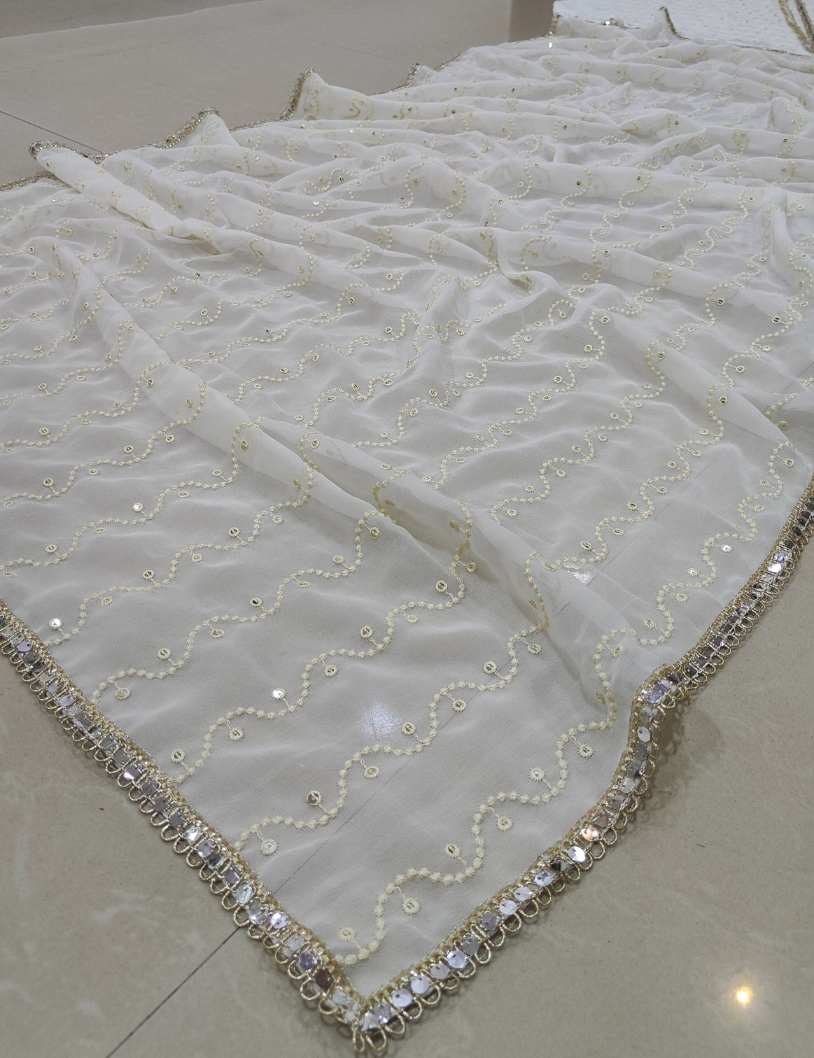 White Georgette Sequin Embroidered Lehenga