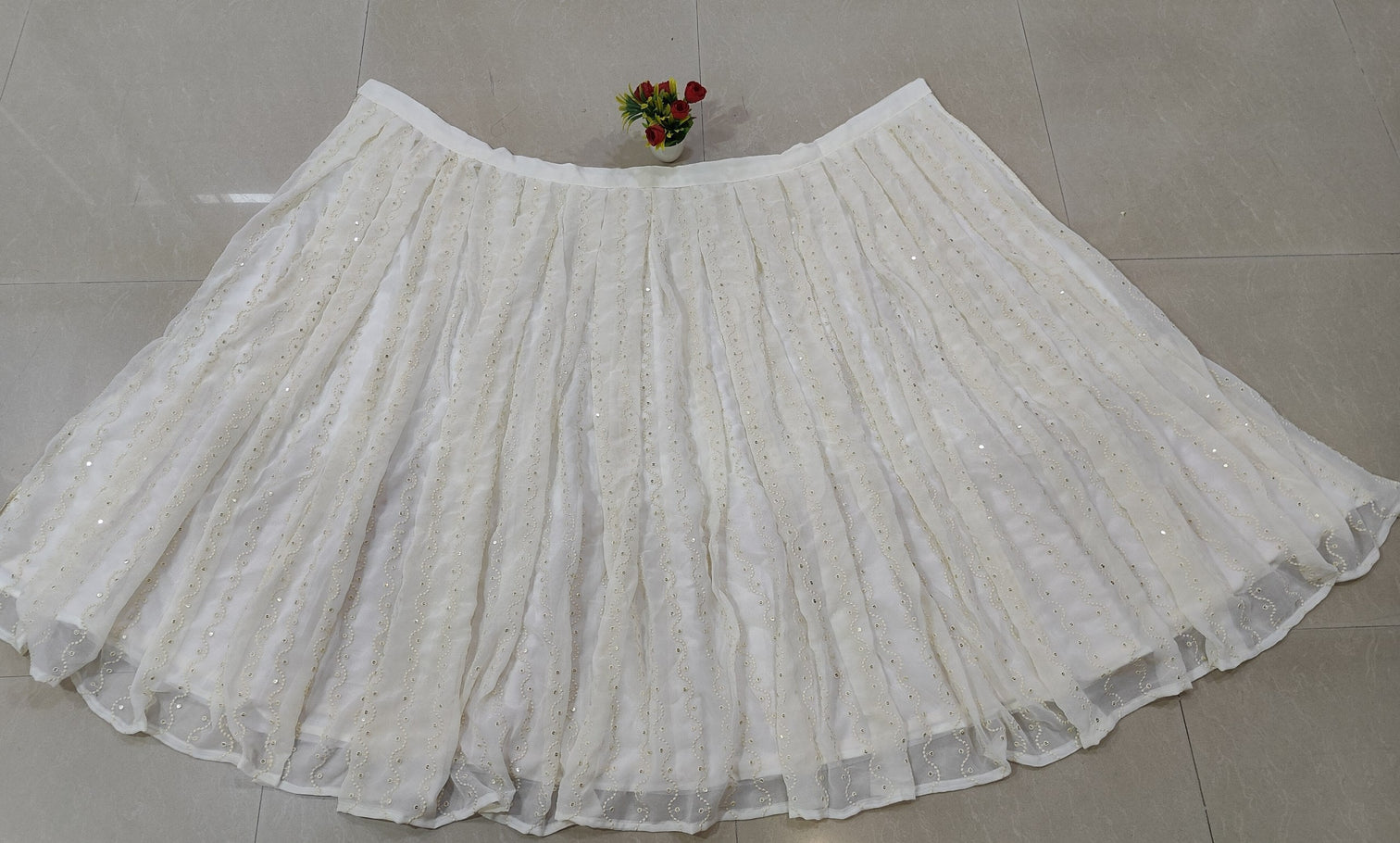 White Georgette Sequin Embroidered Lehenga