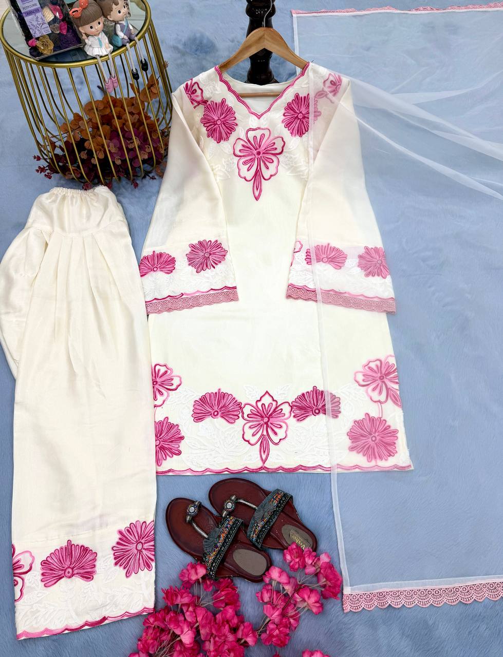 White Glass Satin Farshi Palazzo Set