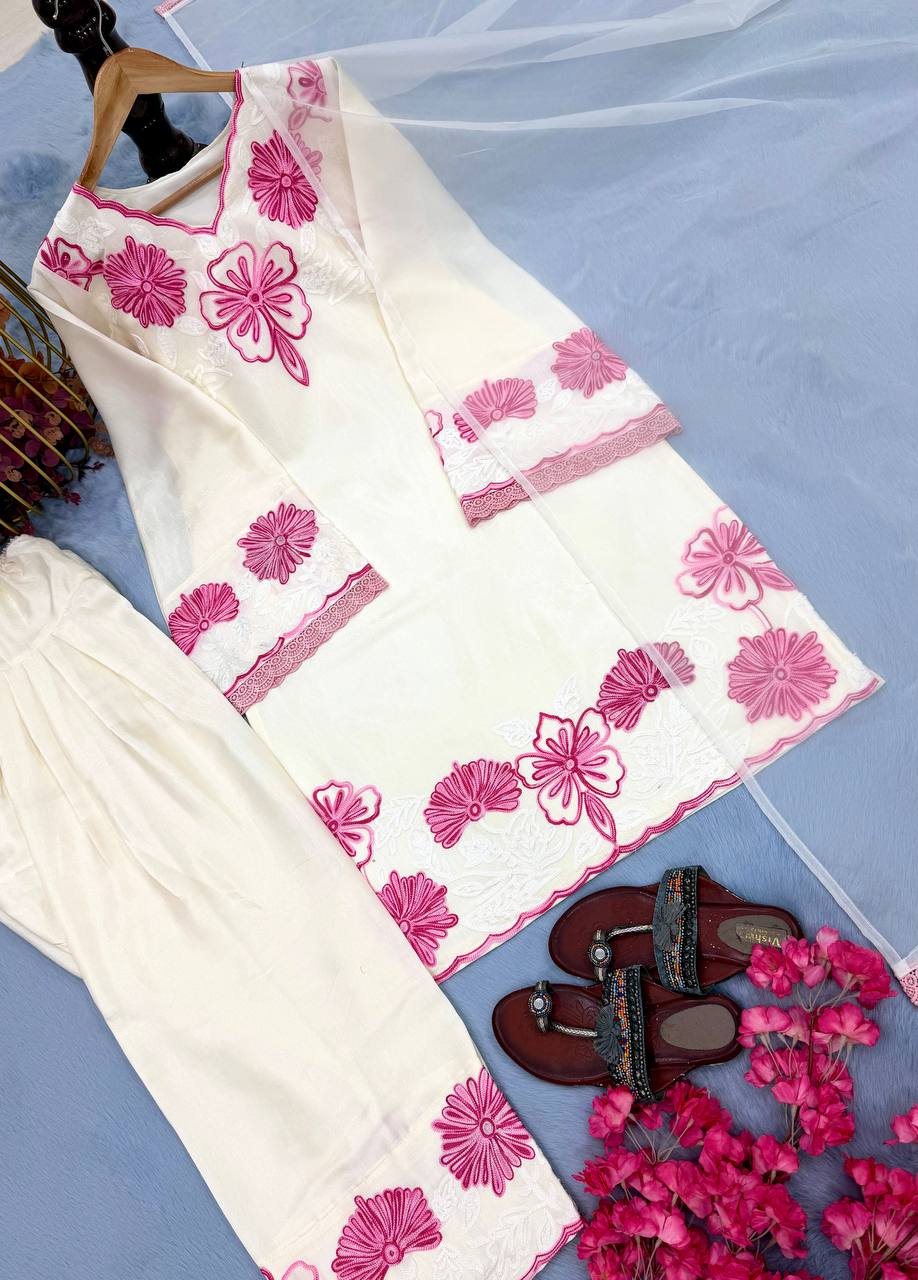 White Glass Satin Farshi Palazzo Set