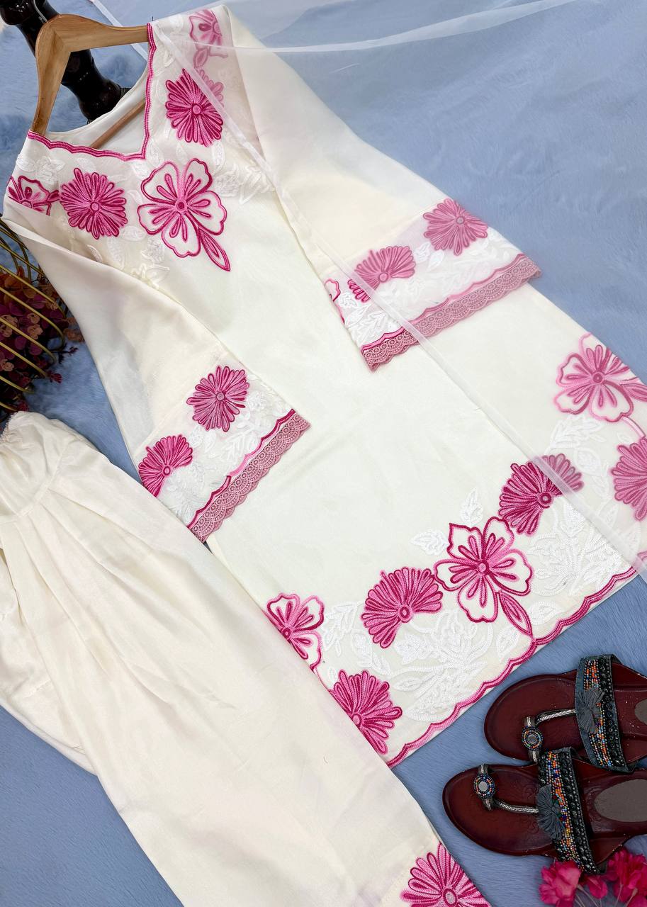White Glass Satin Farshi Palazzo Set