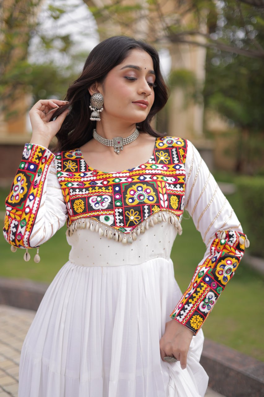 White Gown with Embroidery Work