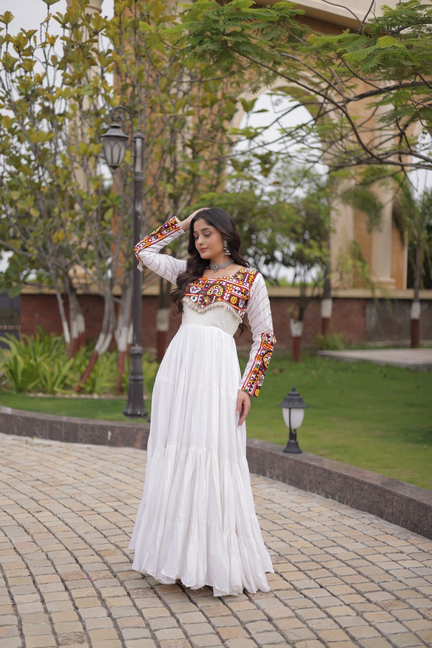 White Gown with Embroidery Work