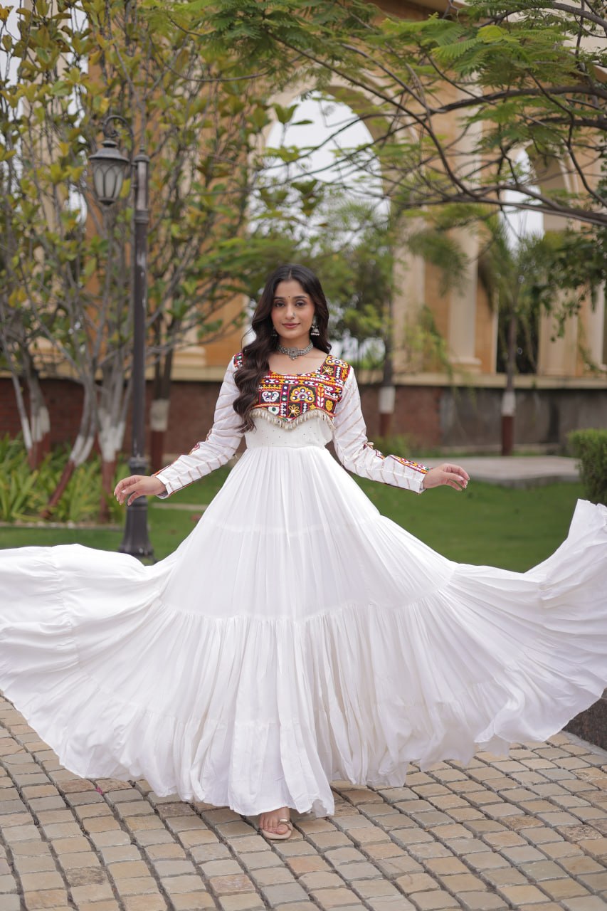 White Gown with Embroidery Work