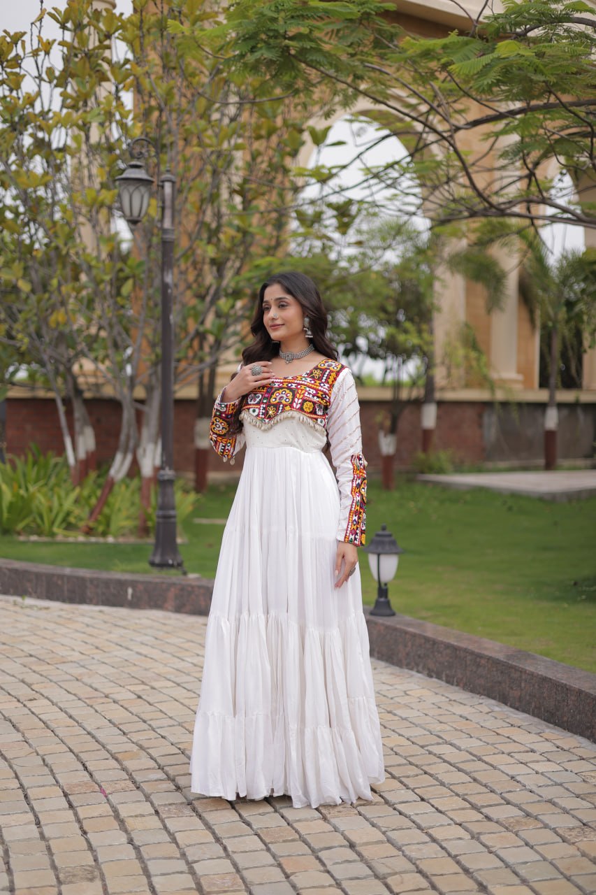 White Gown with Embroidery Work