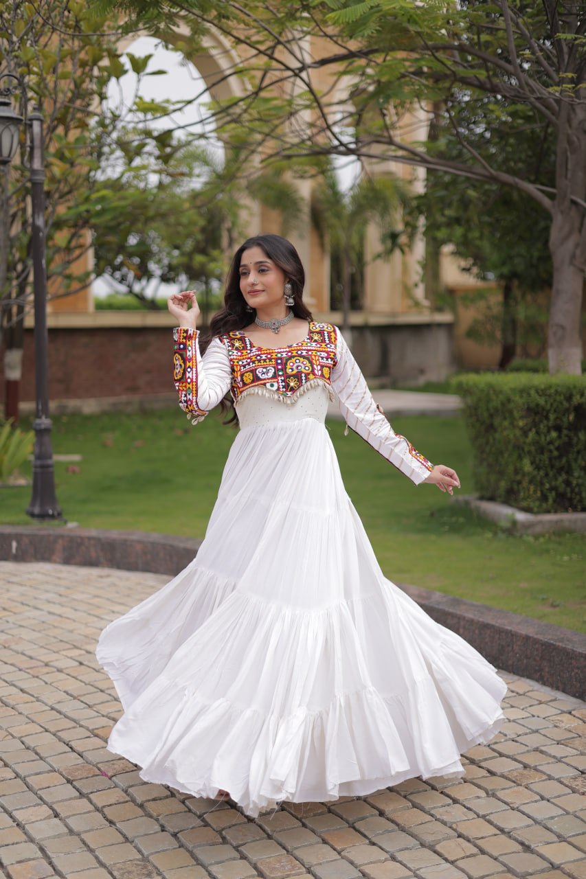 White Gown with Embroidery Work