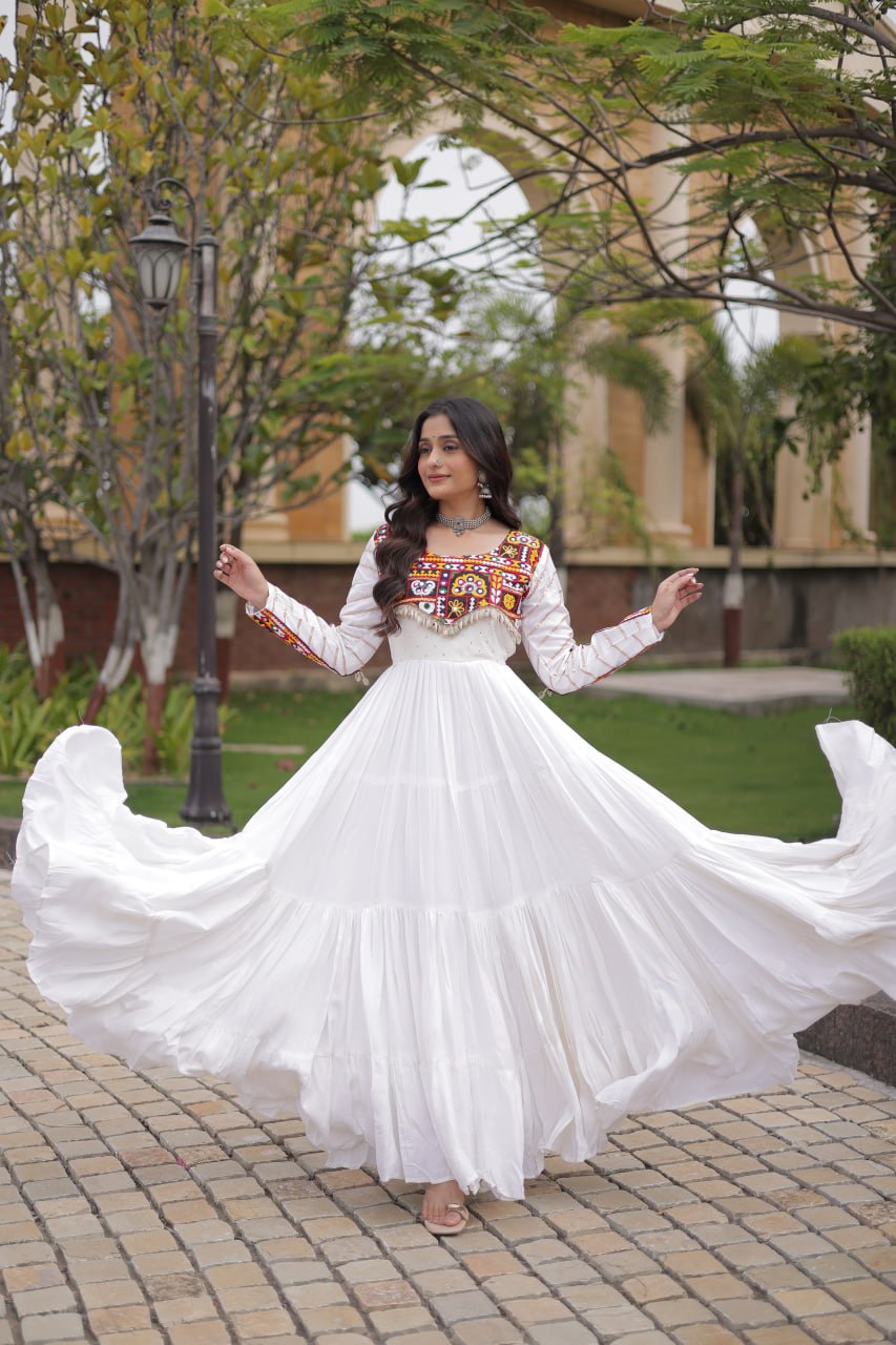 White Gown with Embroidery Work