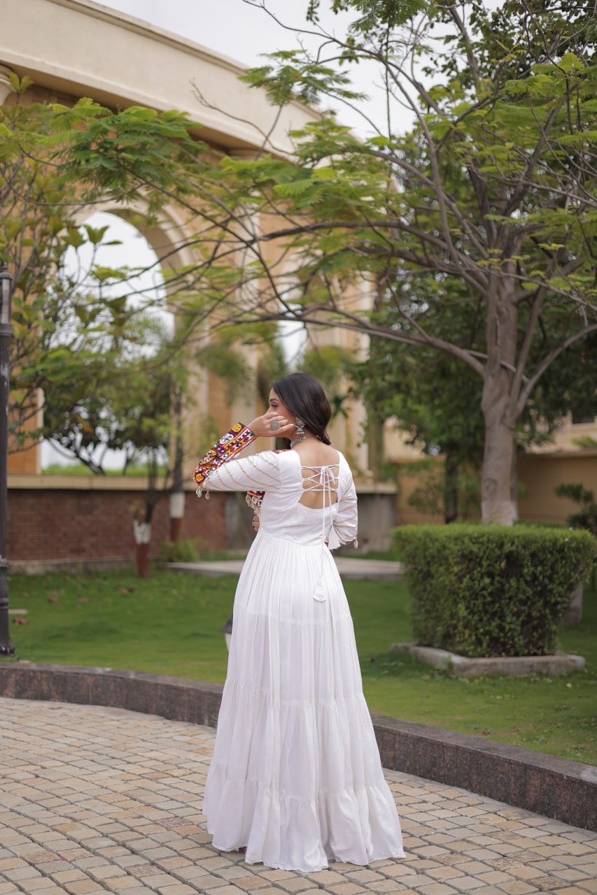 White Gown with Embroidery Work