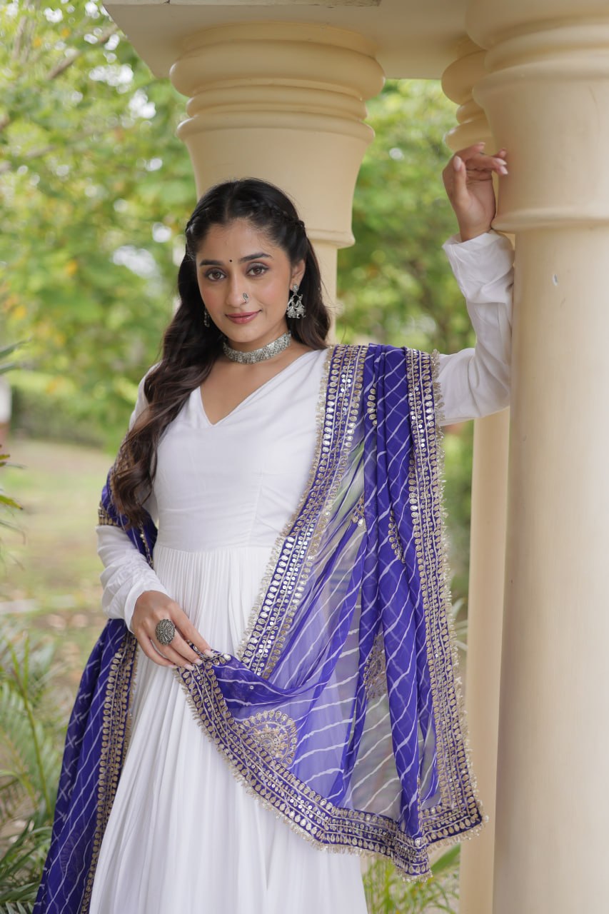 White Gown with Leheriya Dupatta