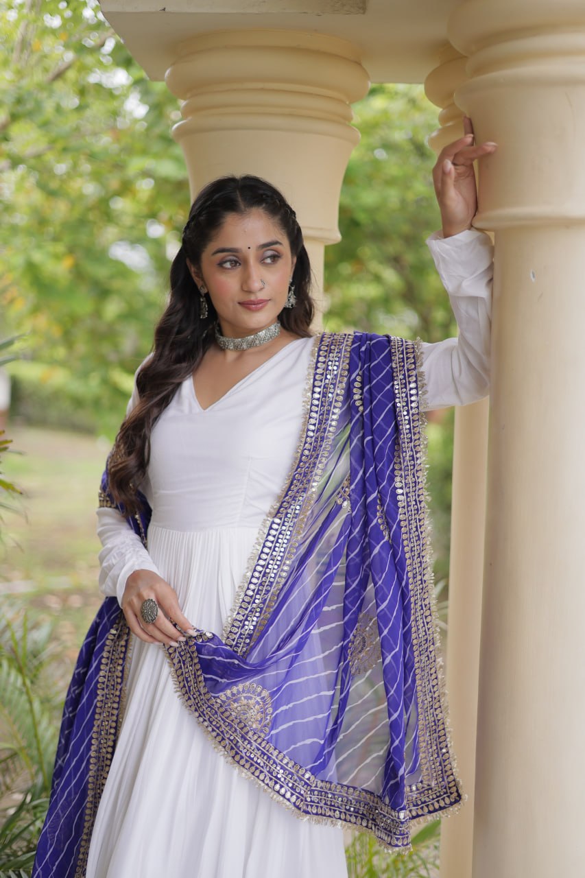 White Gown with Leheriya Dupatta
