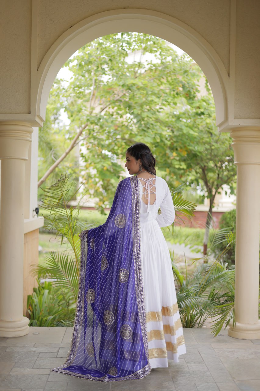 White Gown with Leheriya Dupatta