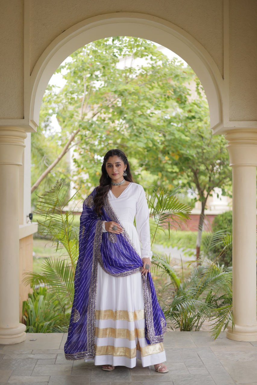 White Gown with Leheriya Dupatta