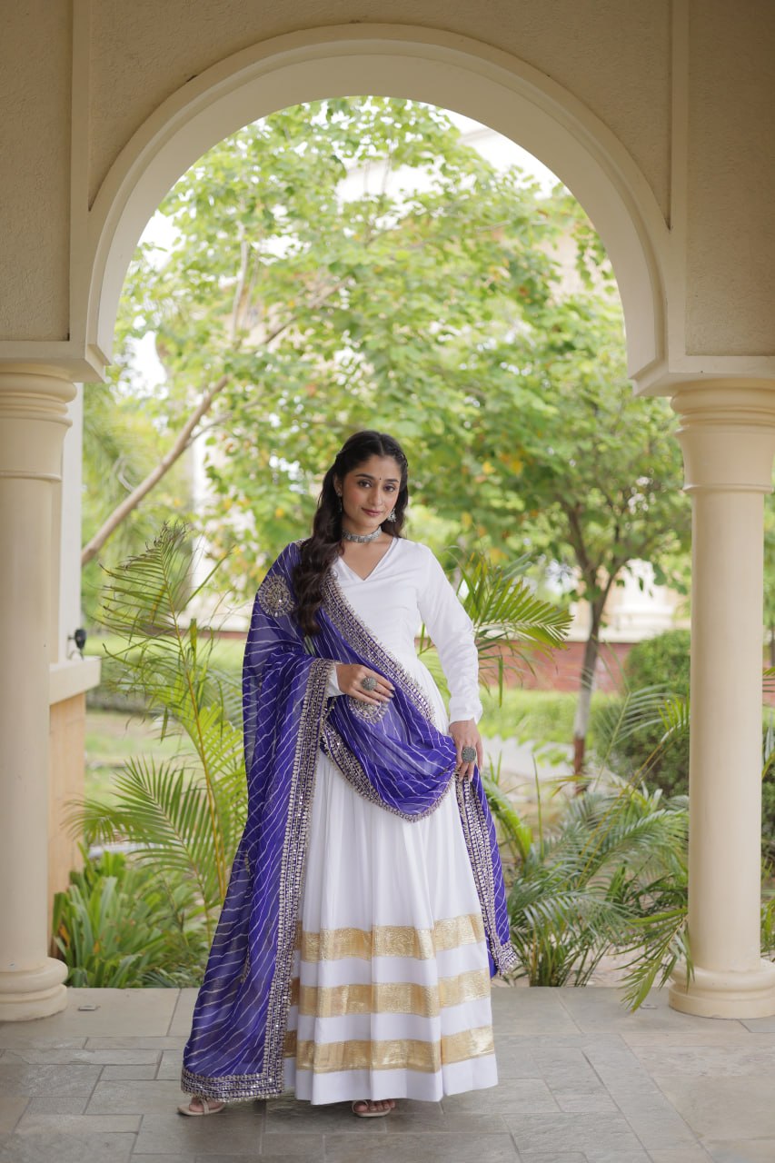 White Gown with Leheriya Dupatta