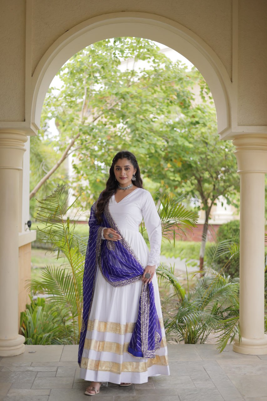 White Gown with Leheriya Dupatta