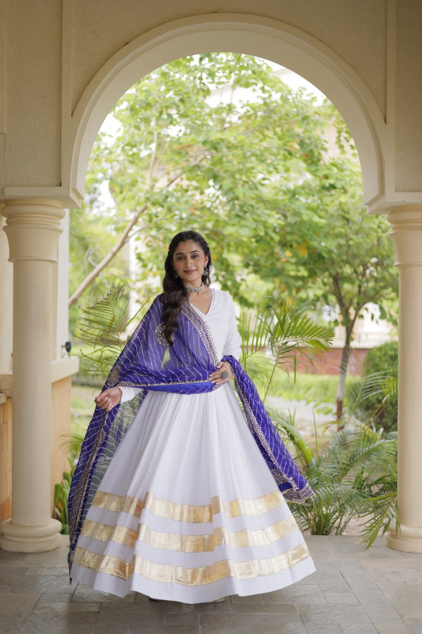White Gown with Leheriya Dupatta