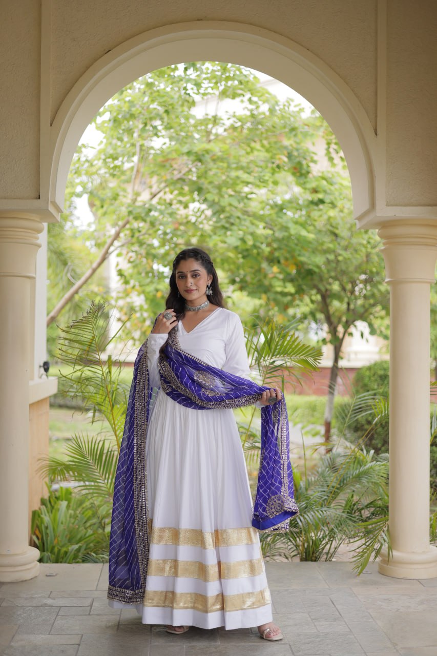 White Gown with Leheriya Dupatta