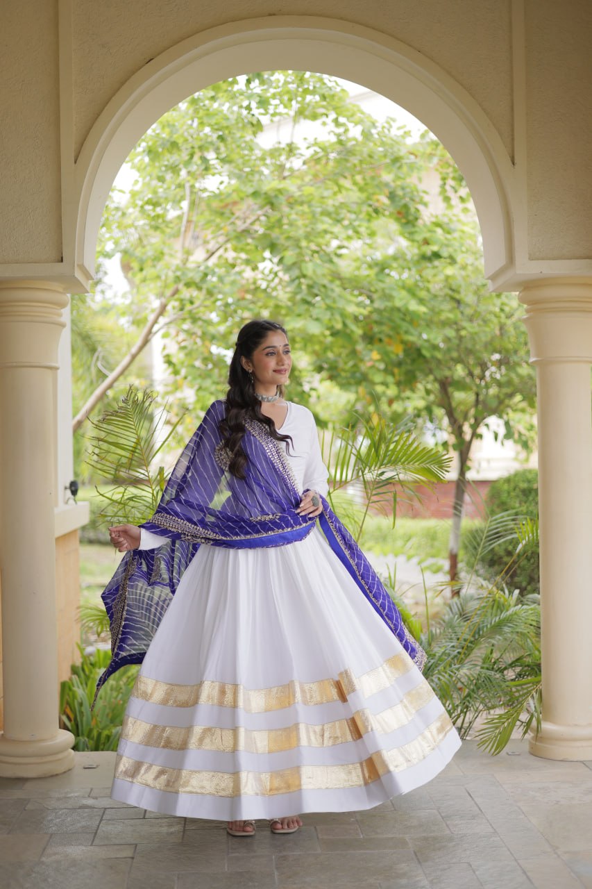 White Gown with Leheriya Dupatta