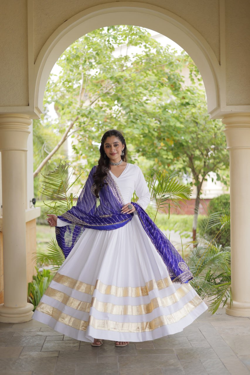 White Gown with Leheriya Dupatta