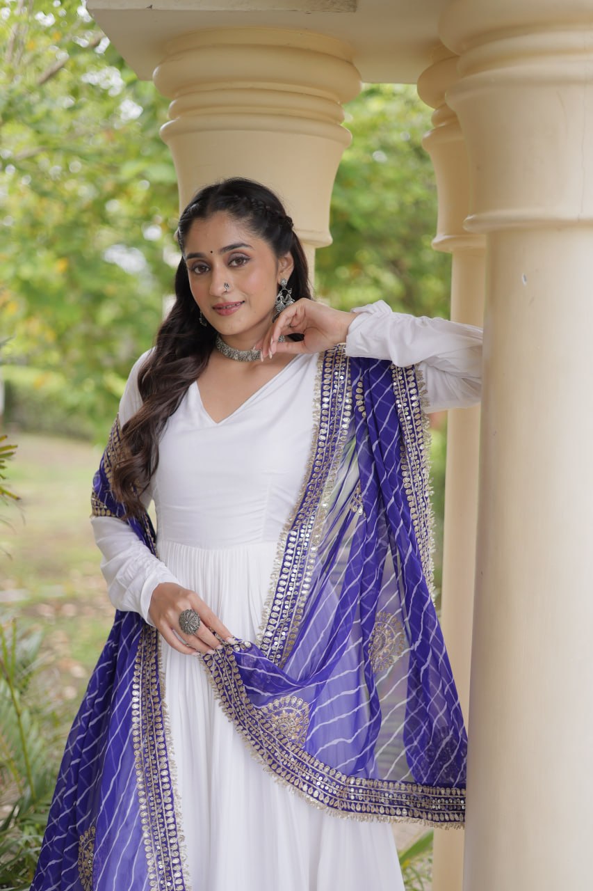 White Gown with Leheriya Dupatta