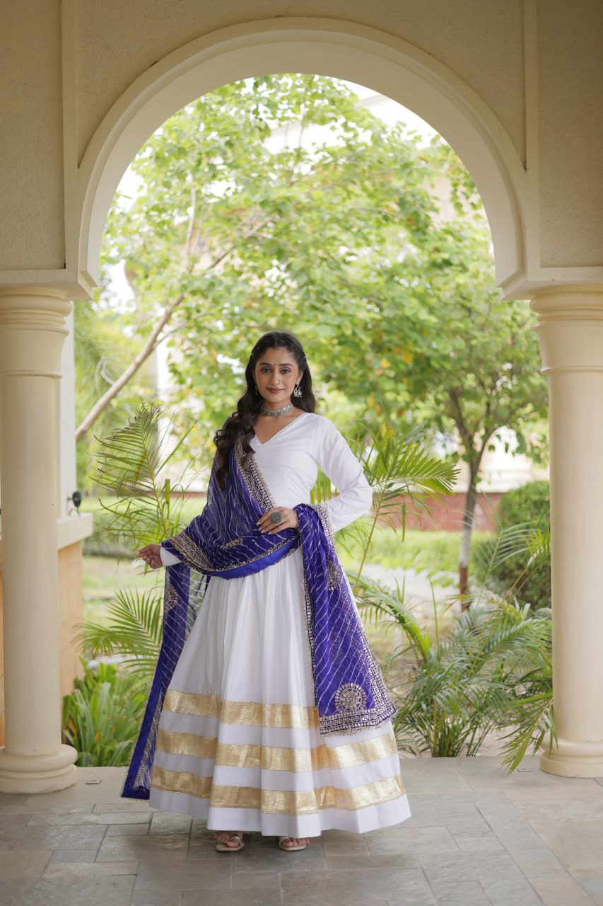 White Gown with Leheriya Dupatta