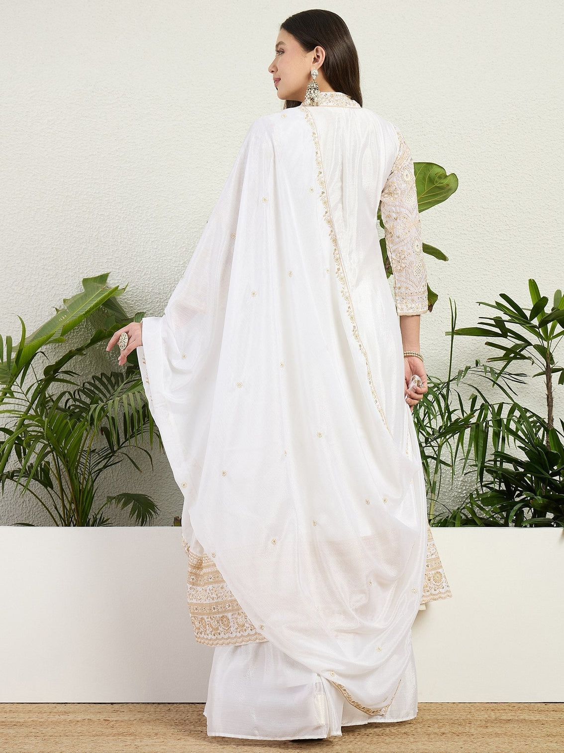 White Graceful Chinon Lehenga Set