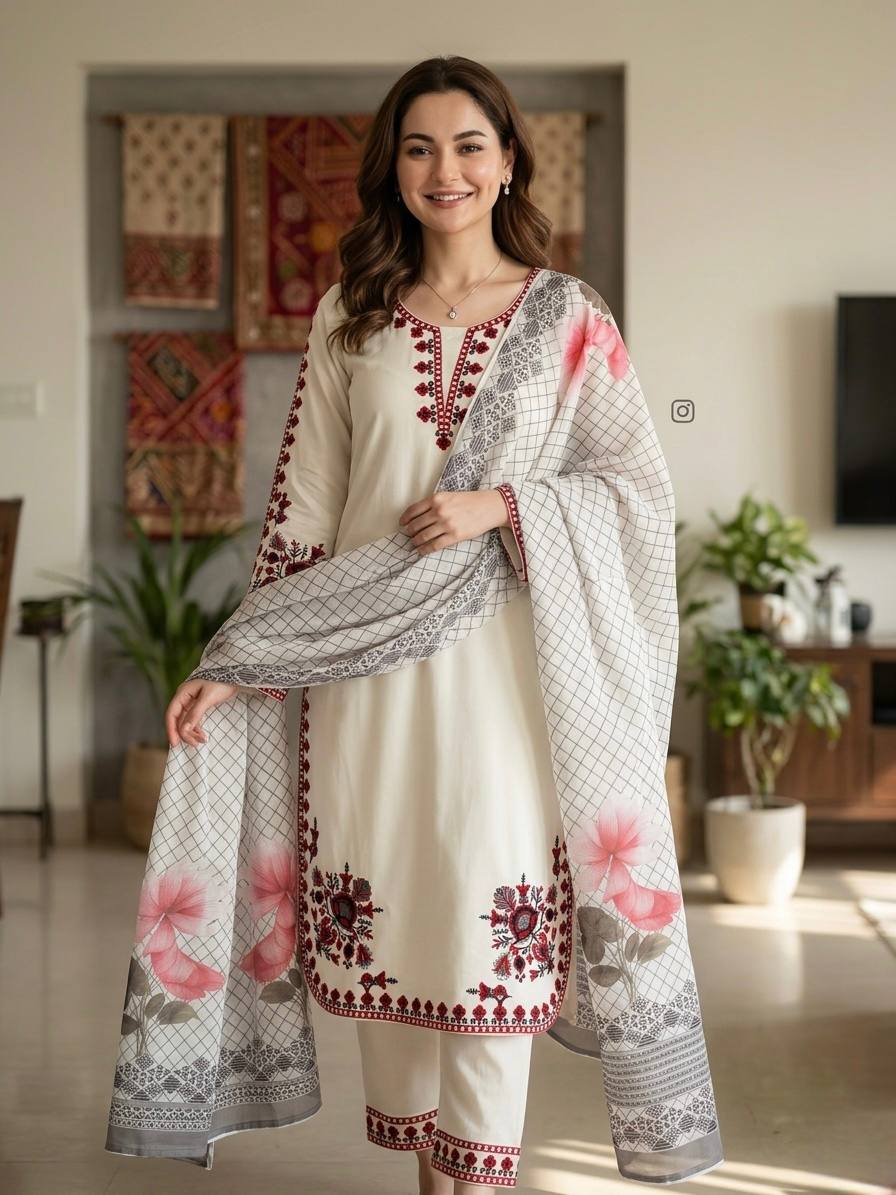White Graceful Ethnic Satin plazzo Set
