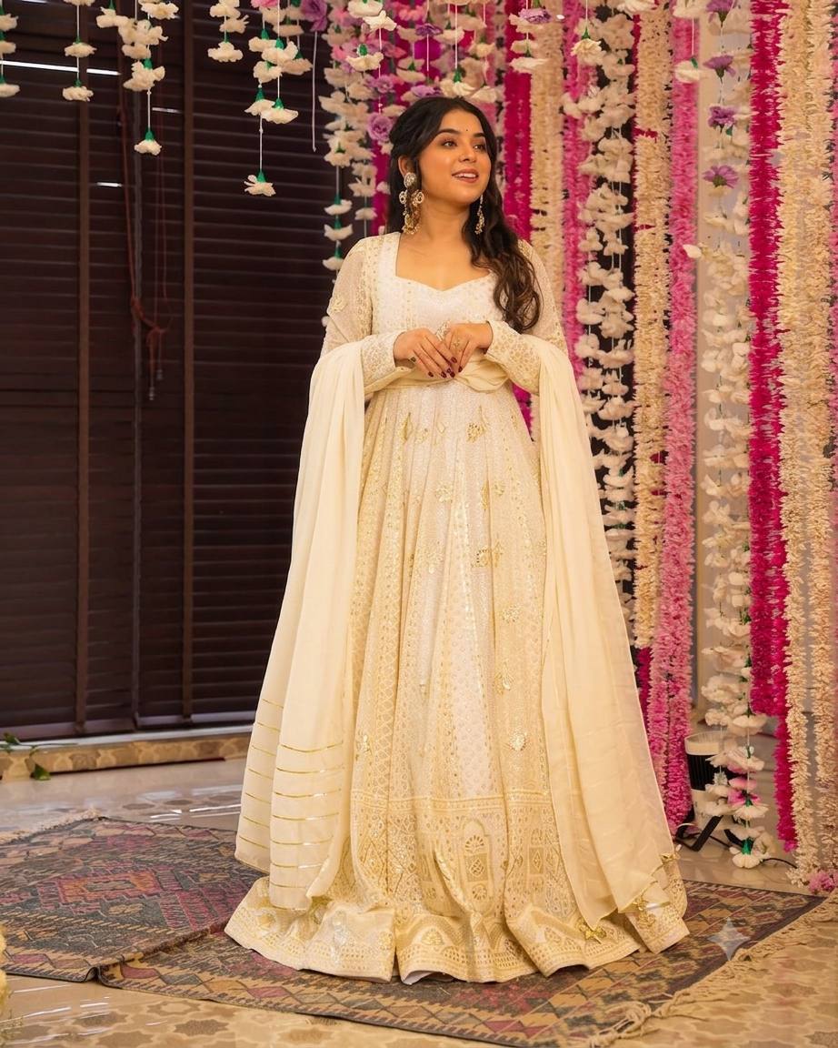 White Heavy Sequin Anarkali Suit
