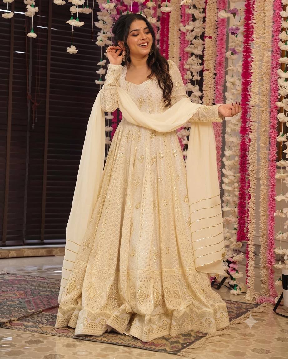 White Heavy Sequin Anarkali Suit