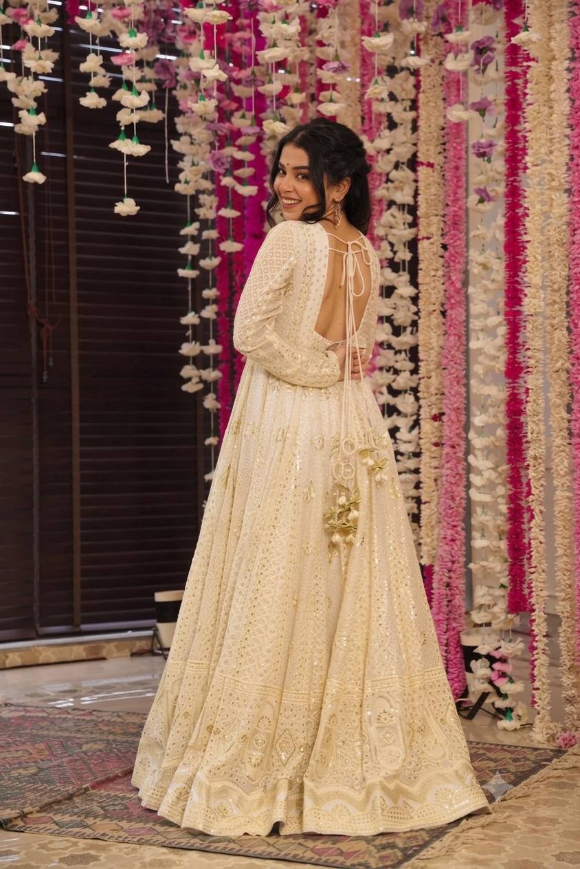 White Heavy Sequin Anarkali Suit