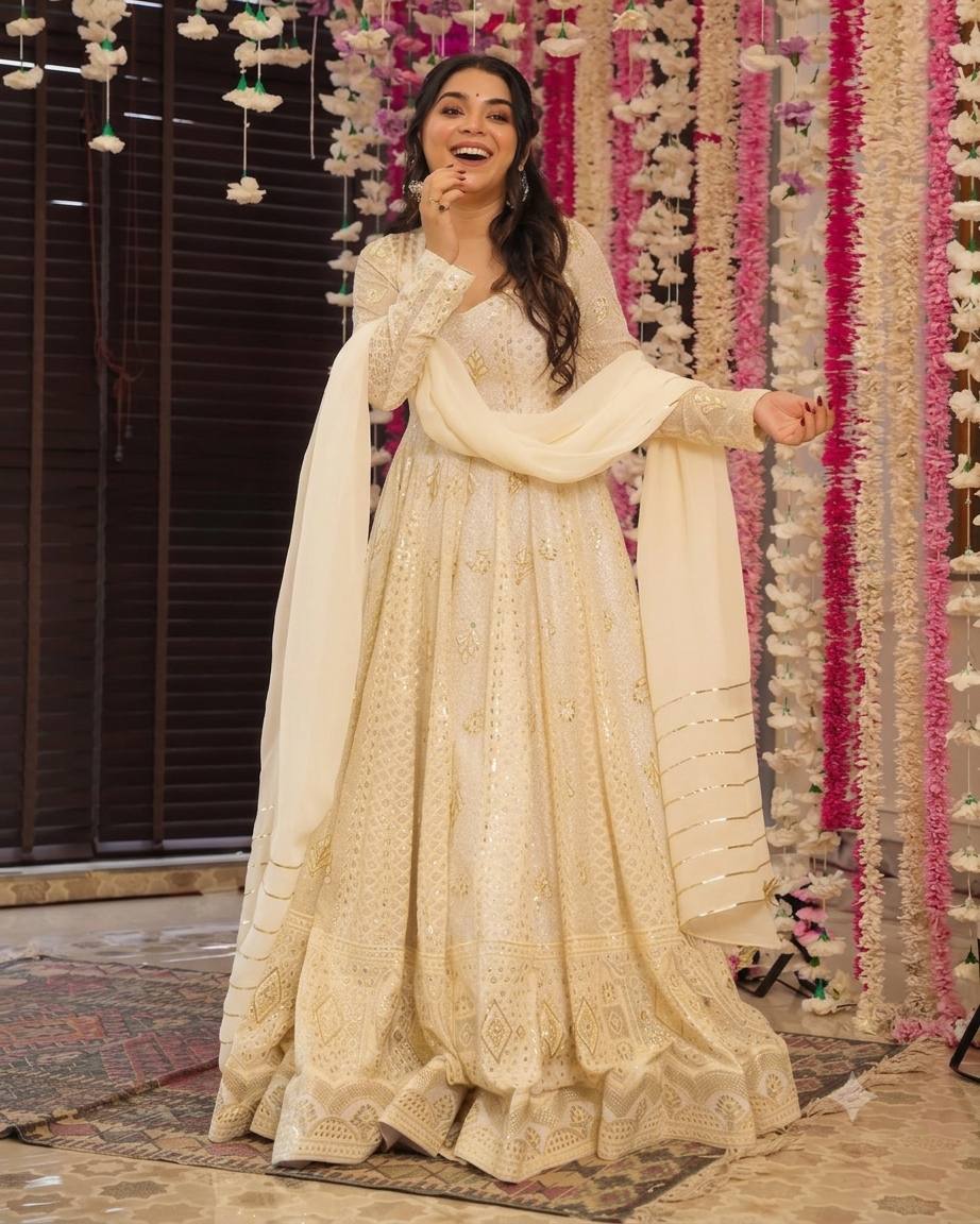 White Heavy Sequin Anarkali Suit