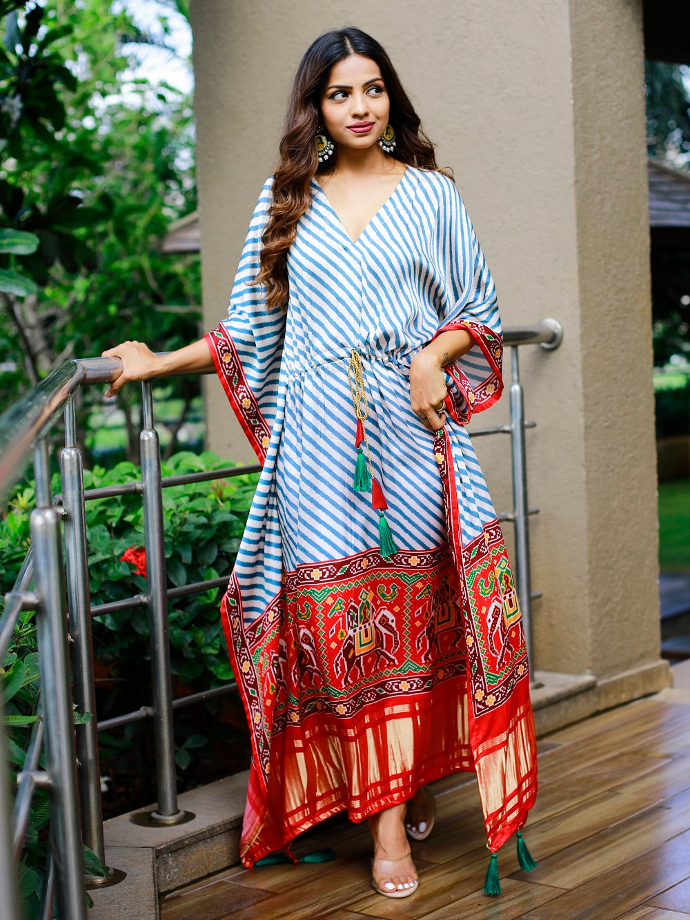 White Color Digital bandhej Printed Pure Gaji Silk Kaftan