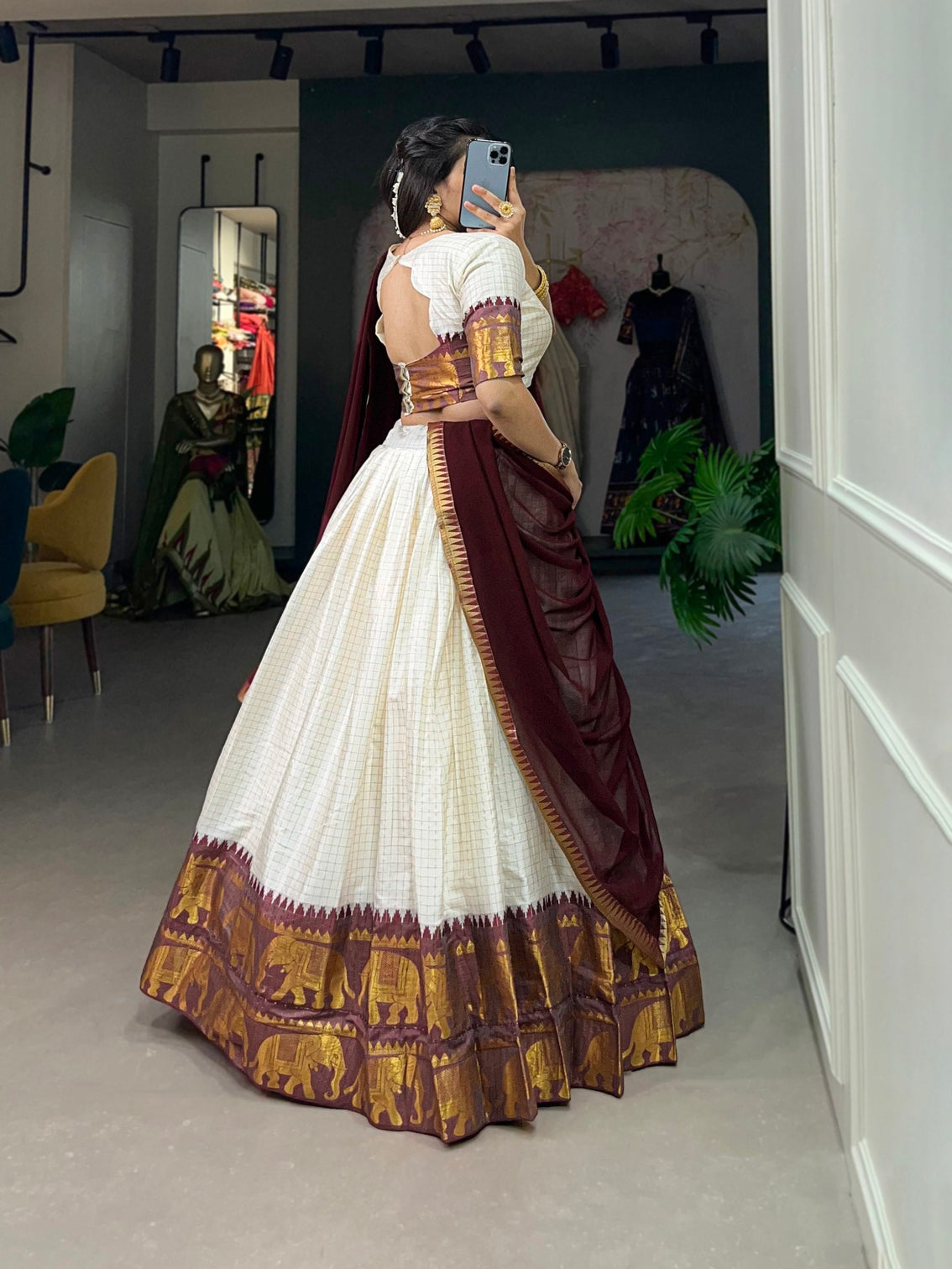 White Kalyani Cotton Lehenga Choli Set with Flowy Georgette Dupatta for Timeless Elegance