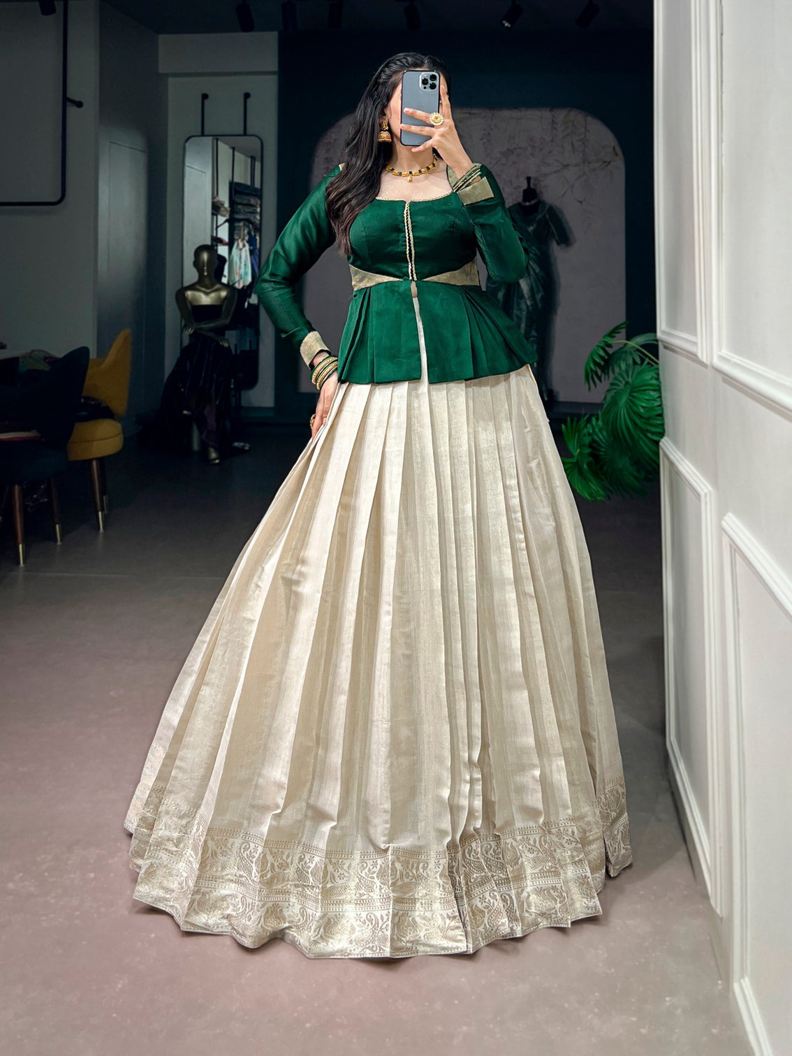 White Kanchipuram Lehenga Set