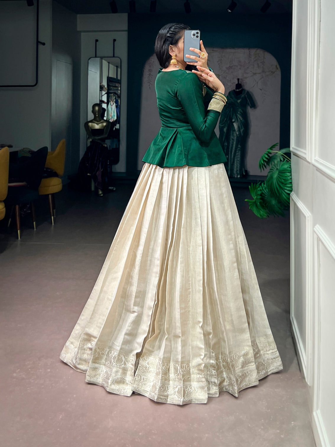 White Kanchipuram Lehenga Set