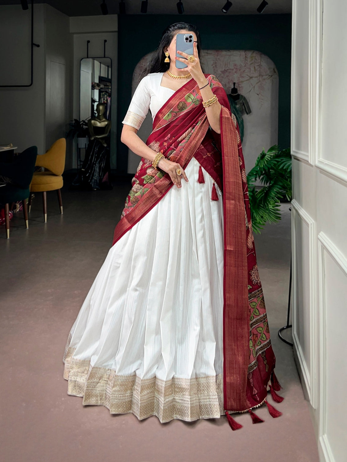 White Kanjivaram Zari Lehenga set
